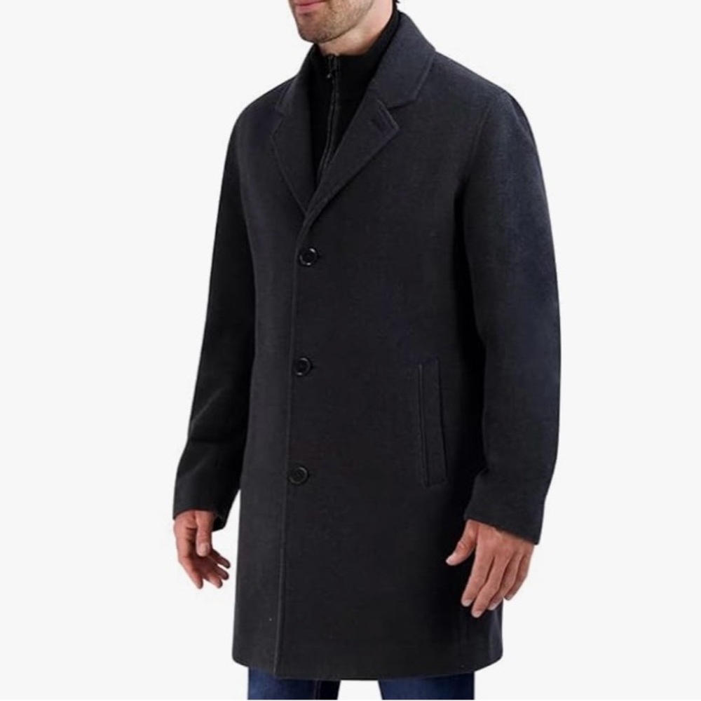 NWT Cole Haan Signature Men's Wool Car Coat w/ Rib Knit Faux Leather Detail XL